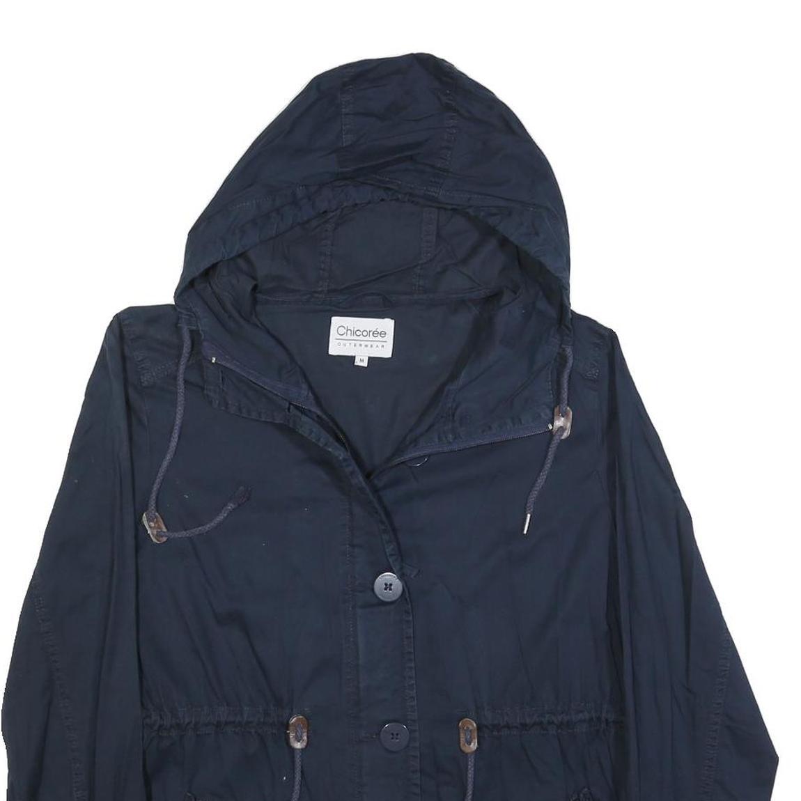 CHICOREE Womens Navy Blue Hooded Zip Jacket M Cotton Blend Casual Lightweight
