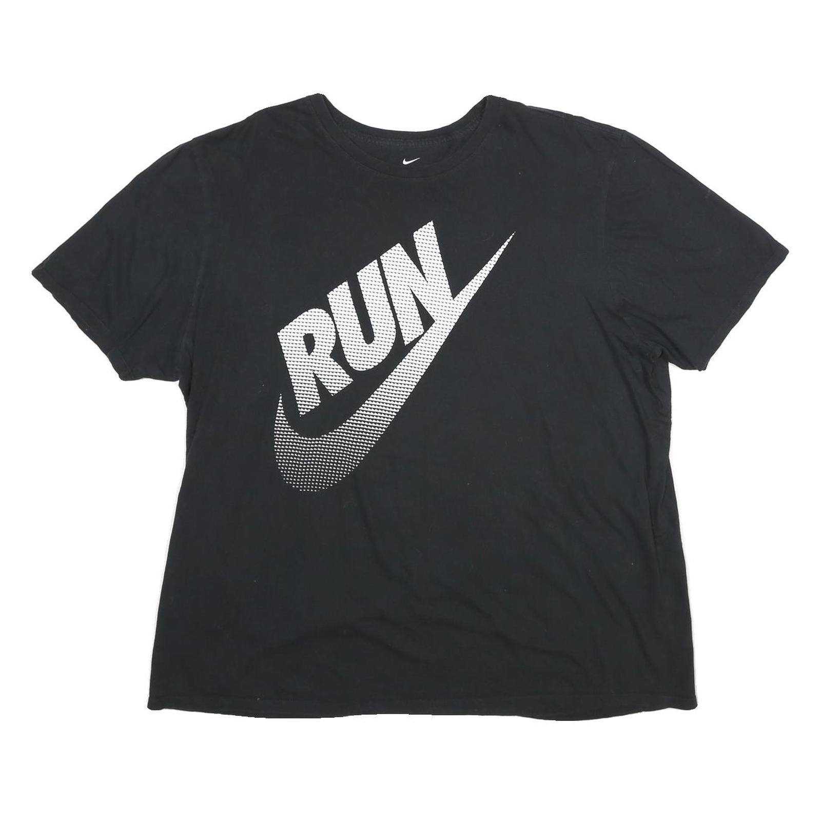 NIKE Mens Black RUN Graphic T-Shirt 2XL Short Sleeve Crew Neck Casual Cotton