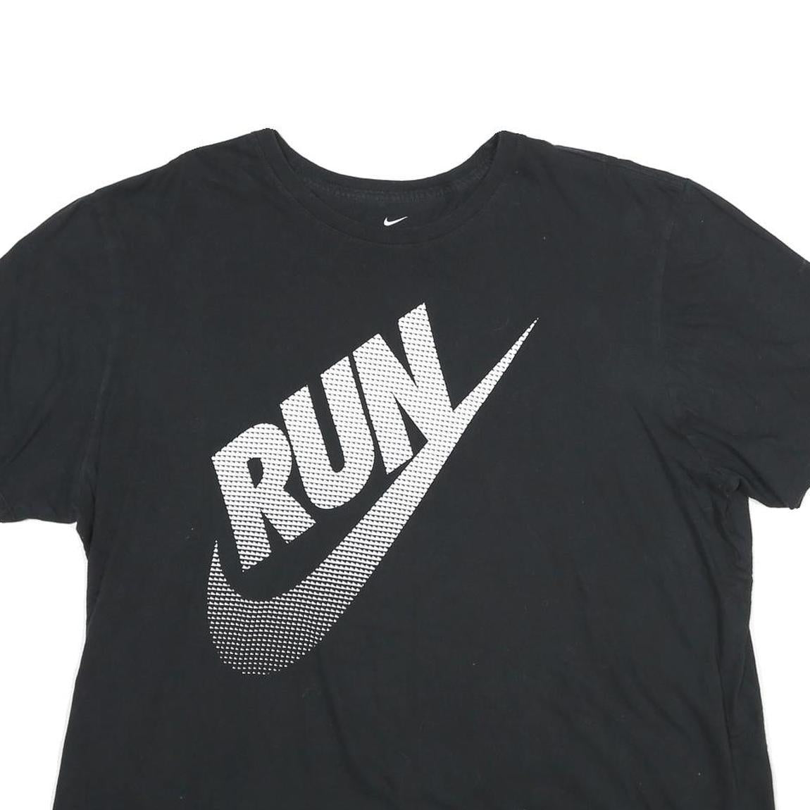 NIKE Mens Black RUN Graphic T-Shirt 2XL Short Sleeve Crew Neck Casual Cotton