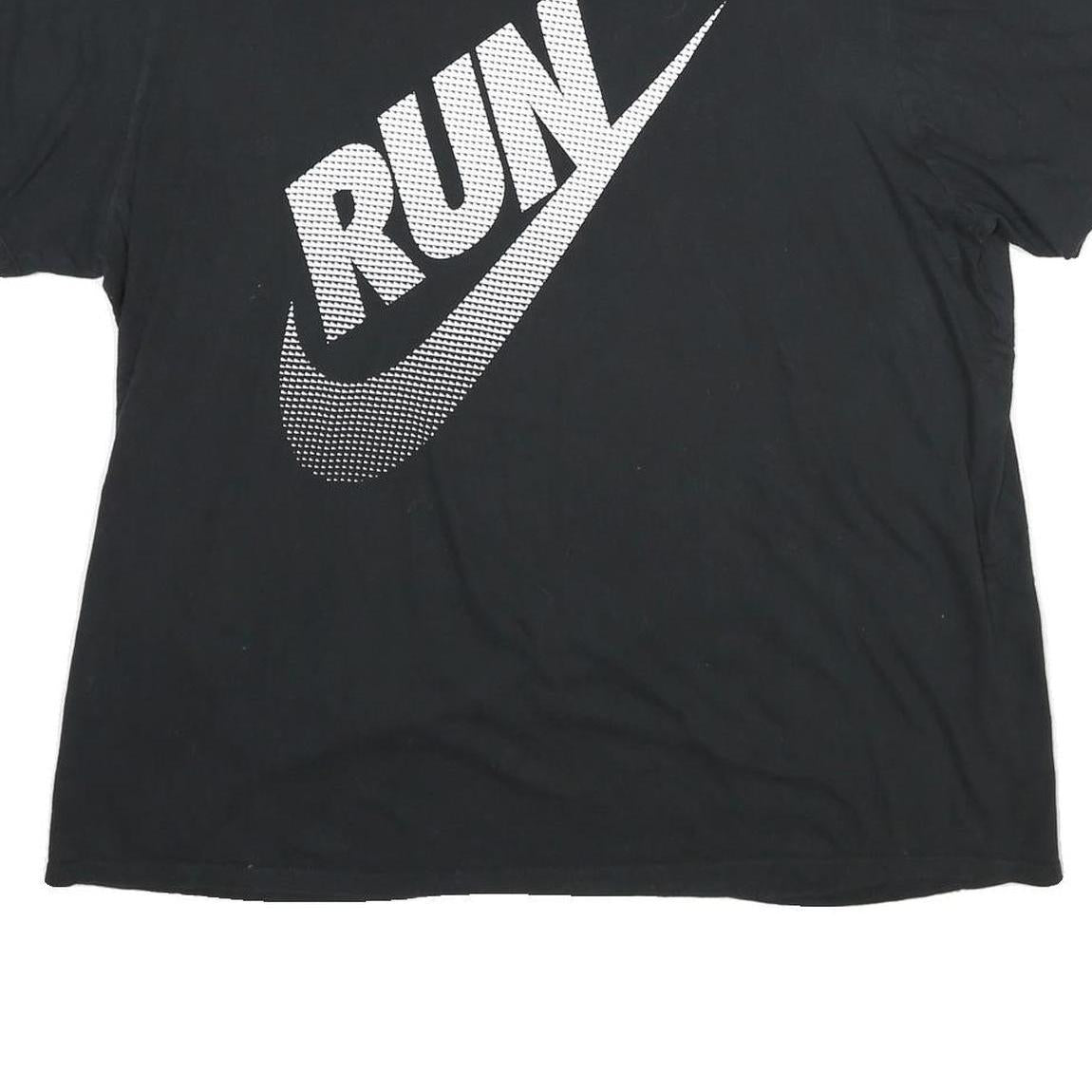NIKE Mens Black RUN Graphic T-Shirt 2XL Short Sleeve Crew Neck Casual Cotton