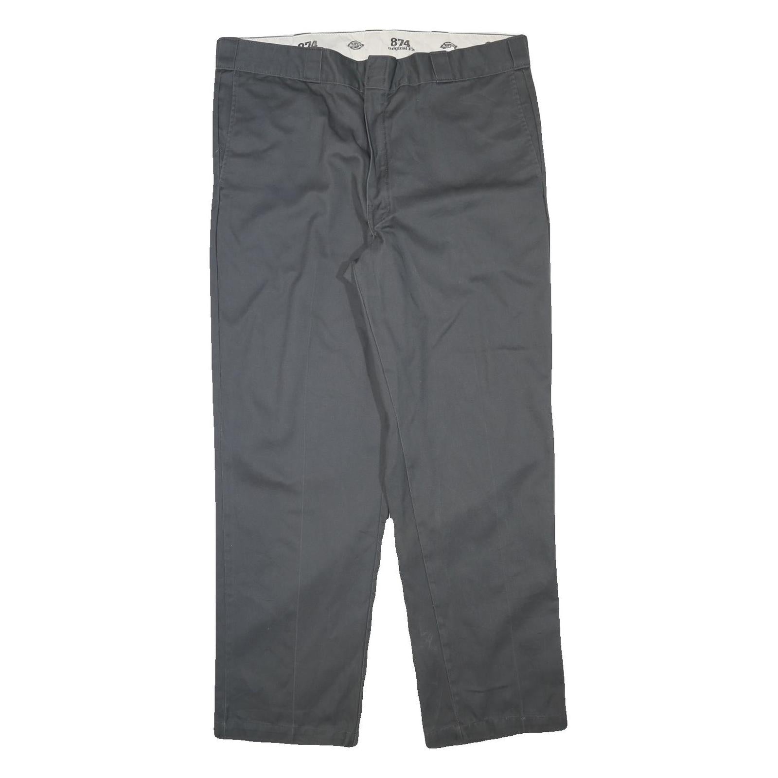 DICKIES Mens Regular Fit Grey Cotton Blend Zip Trousers W38 L31 Workwear Casual