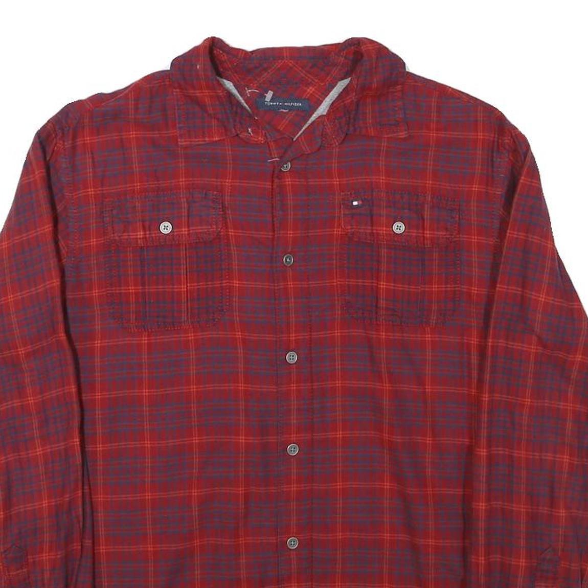TOMMY HILFIGER Mens Red & Blue Check Shirt XS Long Sleeve Cotton Blend Relaxed