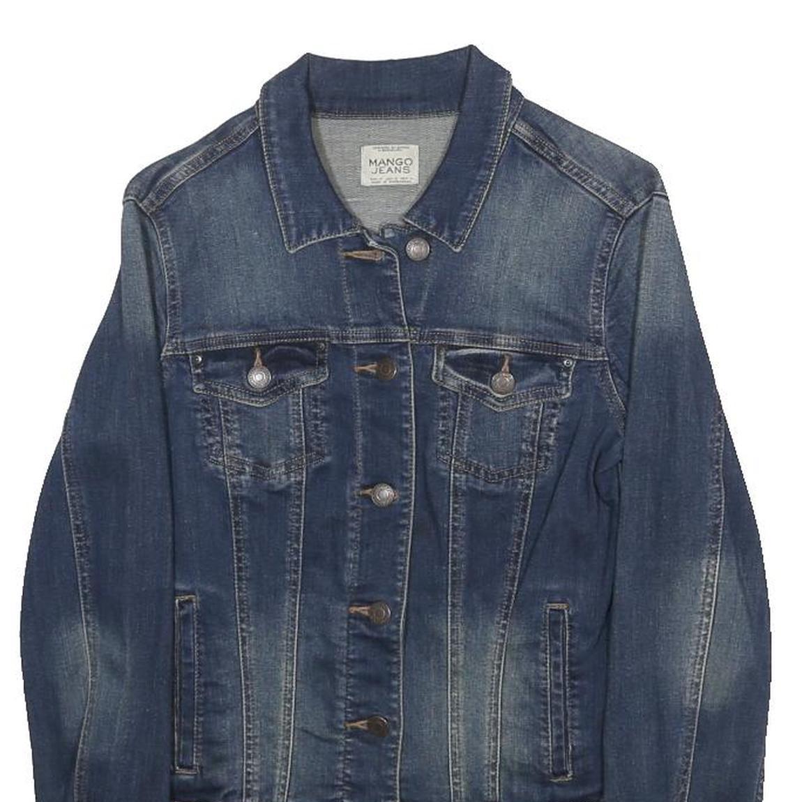 MANGO JEANS Womens Blue Denim Button Jacket M Cotton Blend Classic Fit Casual