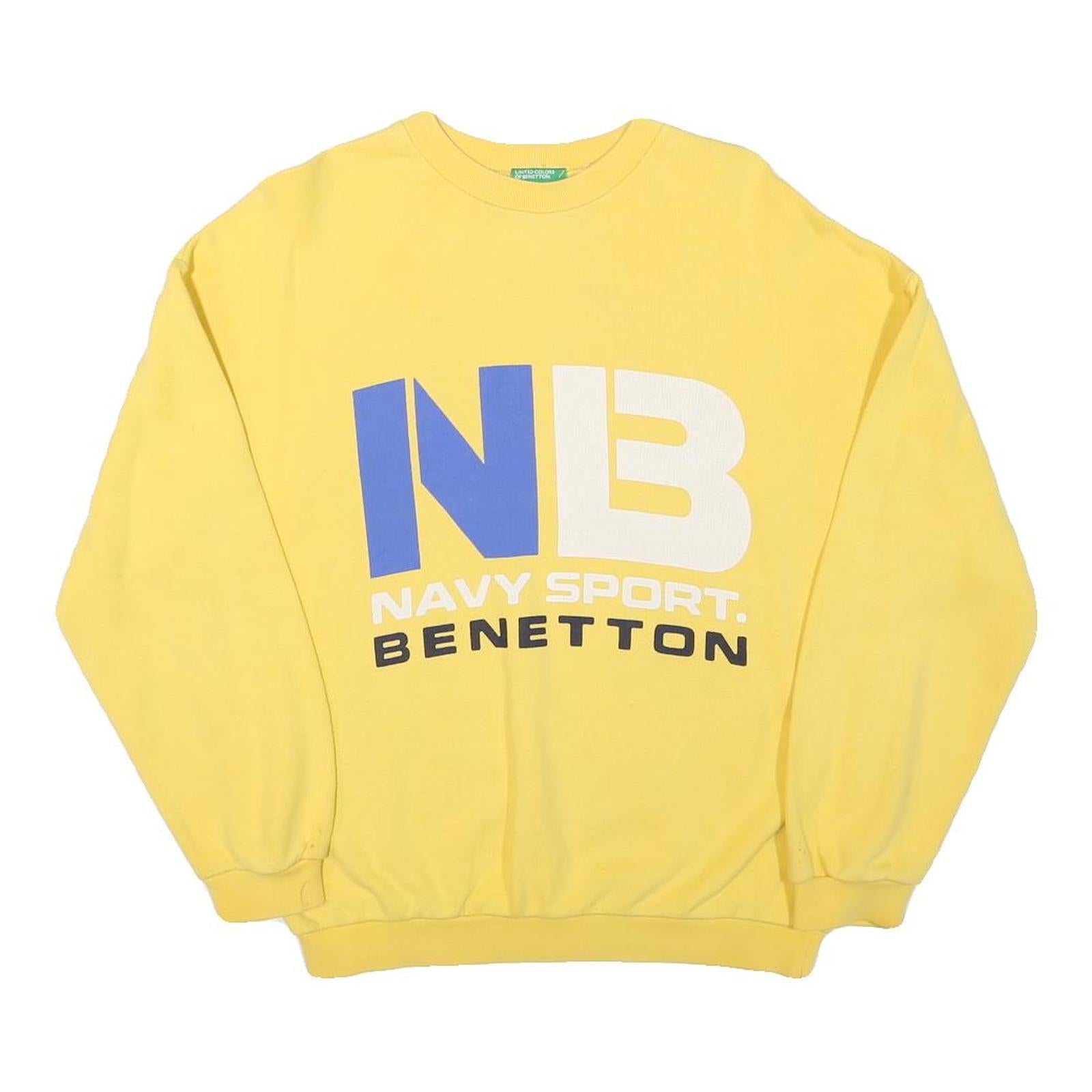 UNITED COLORS OF BENETTON Mens Yellow Navy Sport Crew Neck S Sweatshirt