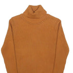 LL BEAN Womens Brown Plain Cotton Rib Knit Roll Neck Jumper M Casual Warm