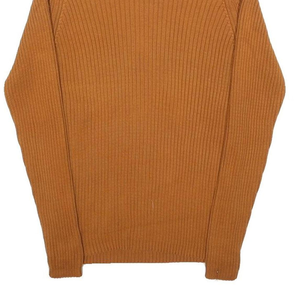 LL BEAN Womens Brown Plain Cotton Rib Knit Roll Neck Jumper M Casual Warm