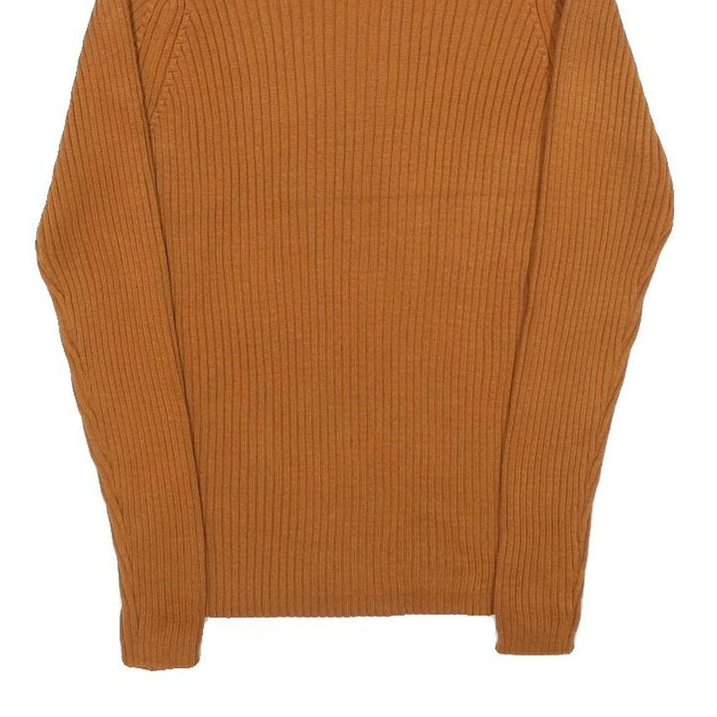 LL BEAN Womens Brown Plain Cotton Rib Knit Roll Neck Jumper M Casual Warm