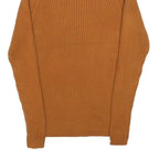 LL BEAN Womens Brown Plain Cotton Rib Knit Roll Neck Jumper M Casual Warm