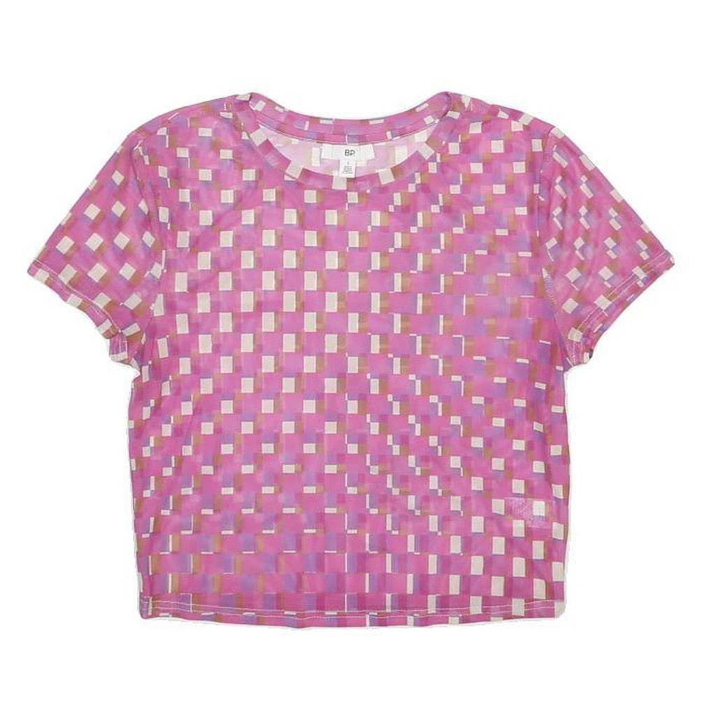 BP Womens Pink Printed Basic Short Sleeve Round Neck Top S Light Polyester