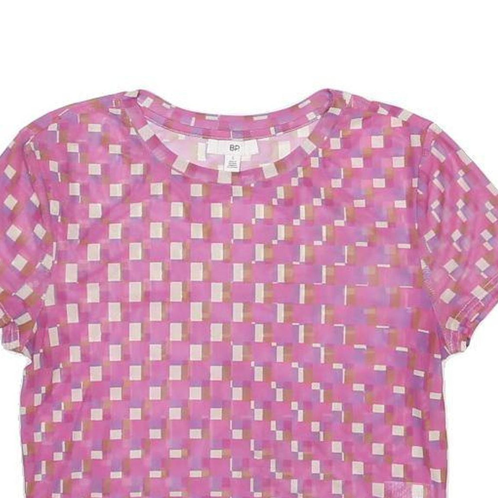 BP Womens Pink Printed Basic Short Sleeve Round Neck Top S Light Polyester