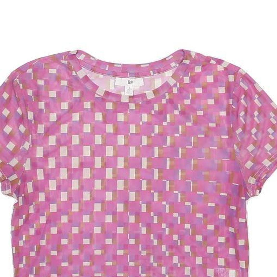 BP Womens Pink Printed Basic Short Sleeve Round Neck Top S Light Polyester