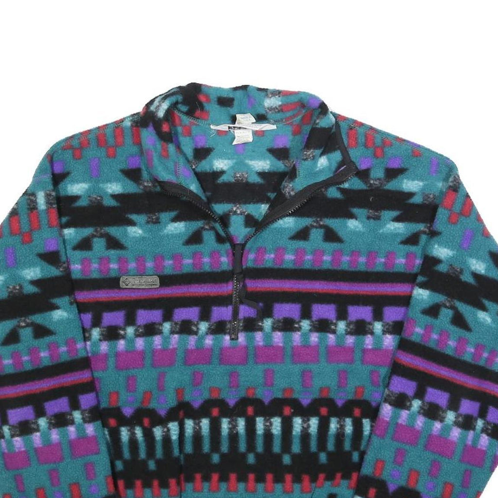 COLUMBIA Womens Green, Purple & Black Patterned Pullover Jumper Size L Fleece