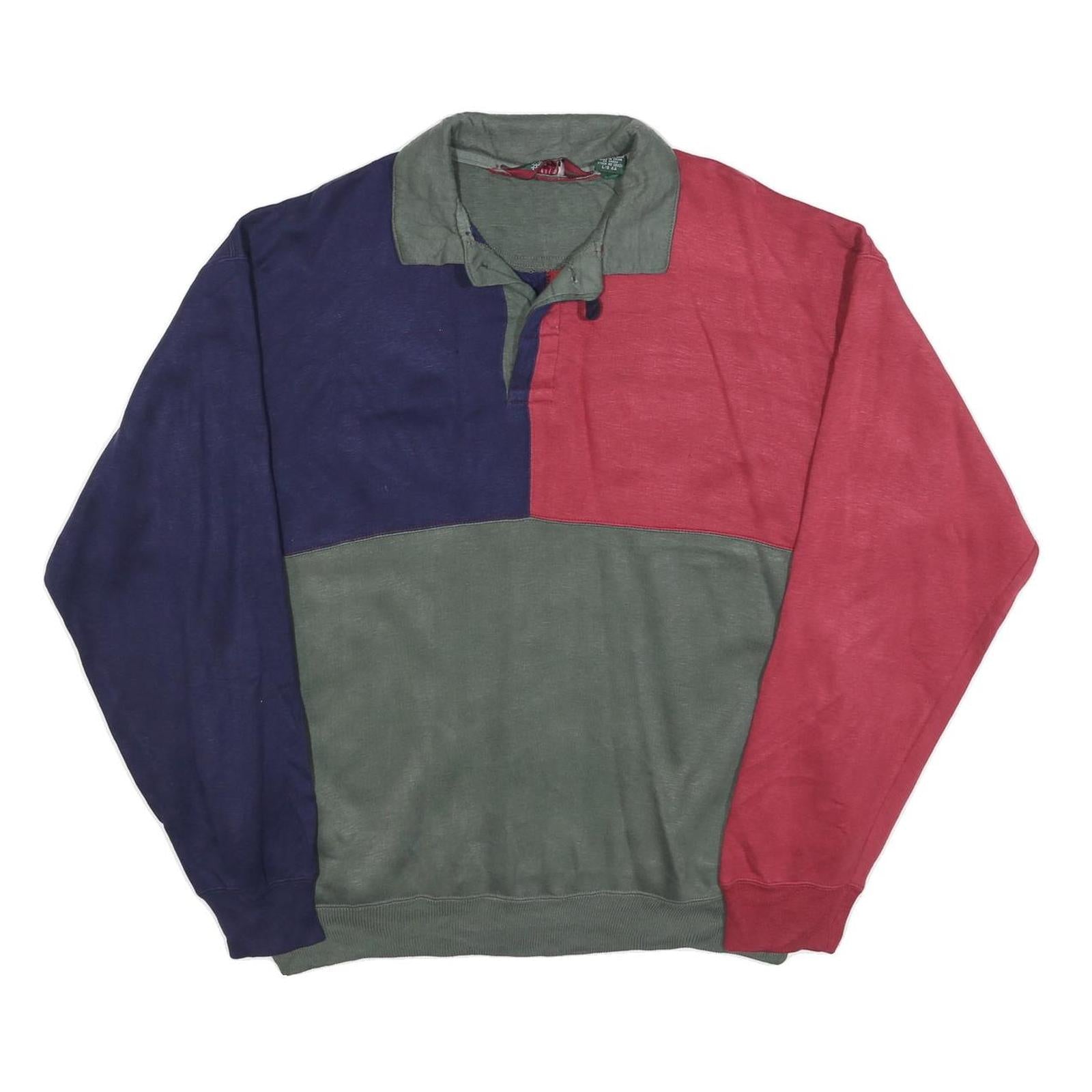 THE MENS STORE Mens Green & Red & Blue Collared Sweatshirt L Acrylic Pullover