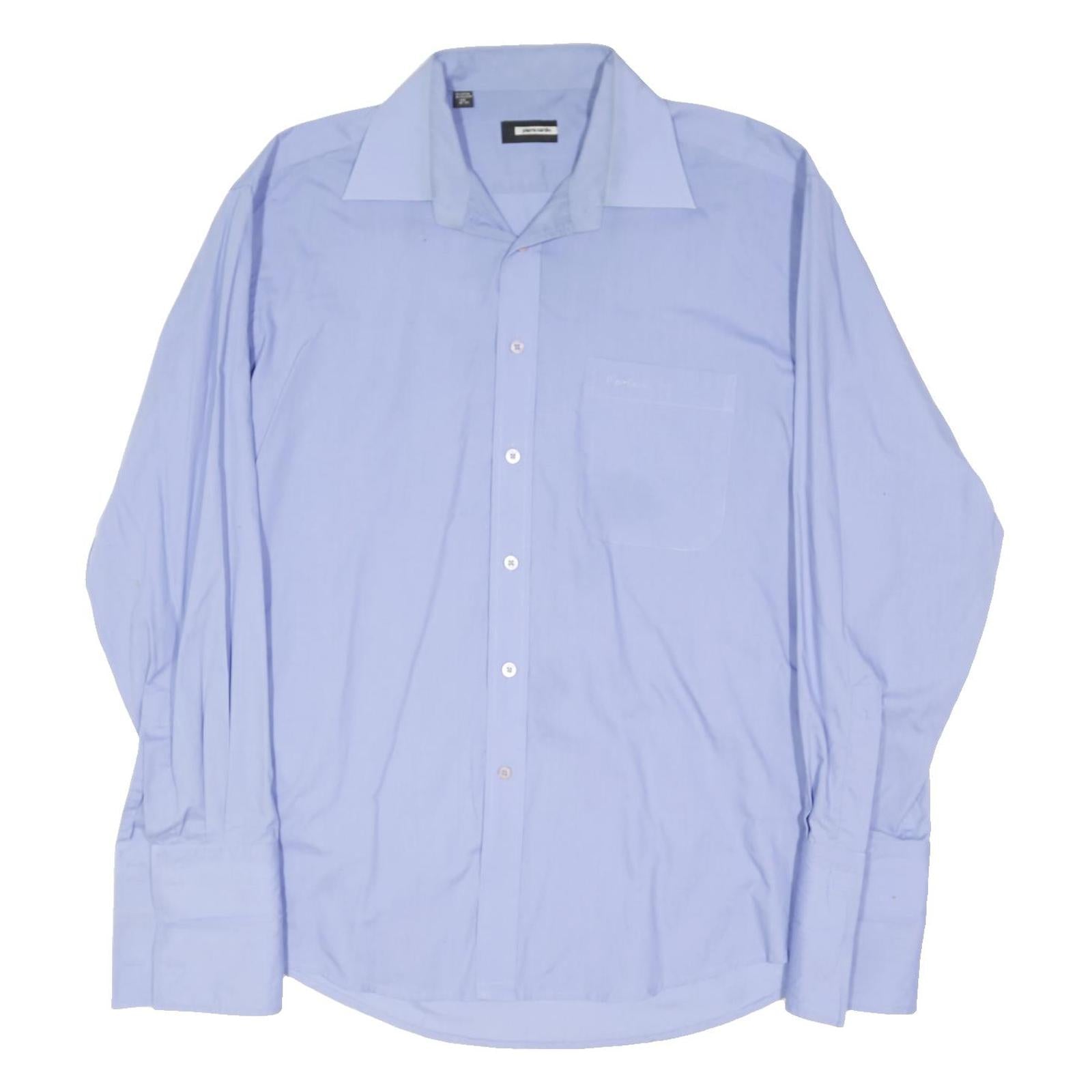 PIERRE CARDIN Mens Blue Plain Shirt XL Cotton Blend Smart Casual