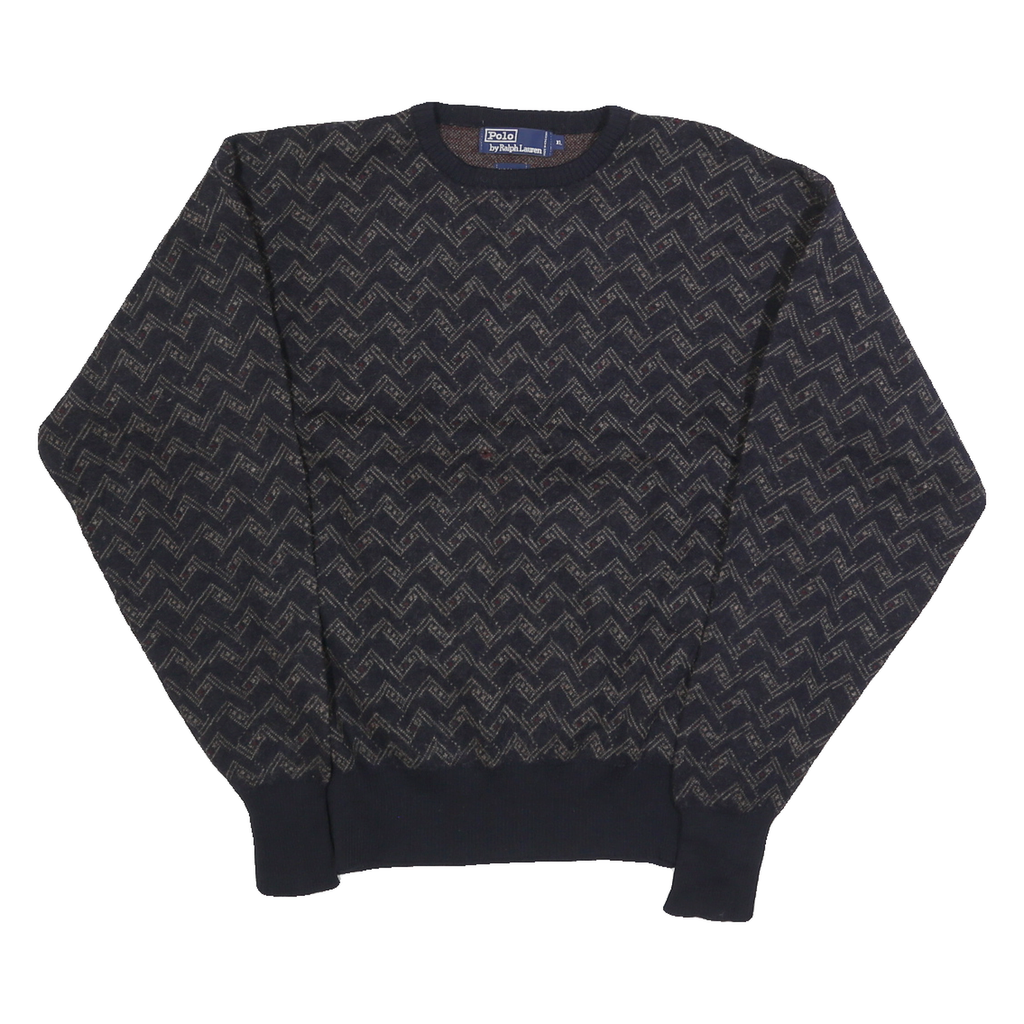 POLO RALPH LAUREN Womens Navy Patterned Wool Jumper Crew Neck Cable Knit XL