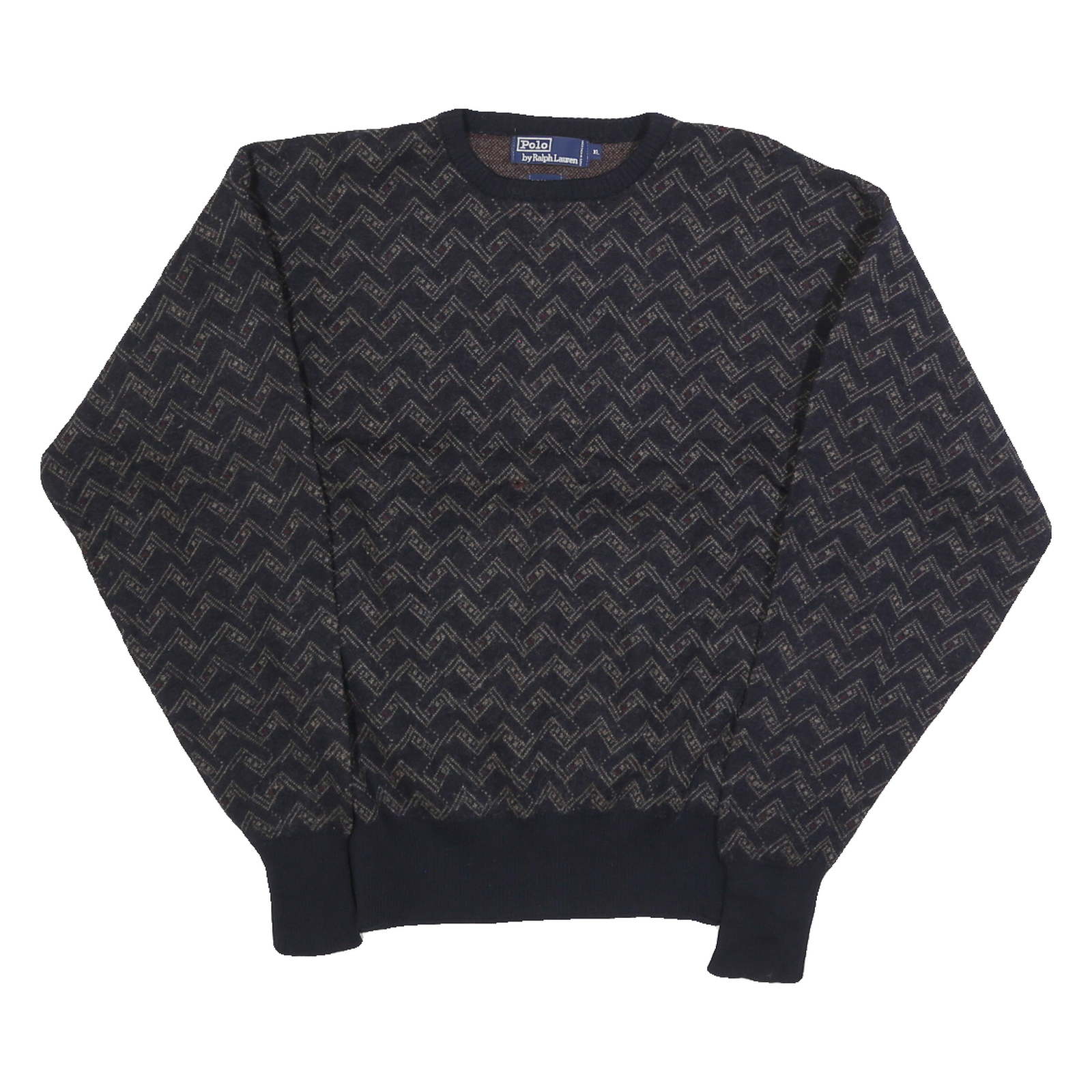 POLO RALPH LAUREN Womens Navy Patterned Wool Jumper Crew Neck Cable Knit XL