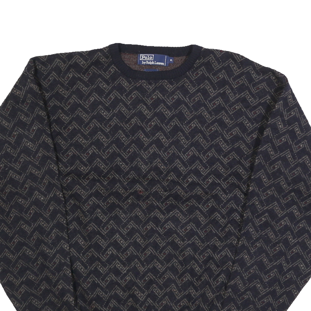 POLO RALPH LAUREN Womens Navy Patterned Wool Jumper Crew Neck Cable Knit XL