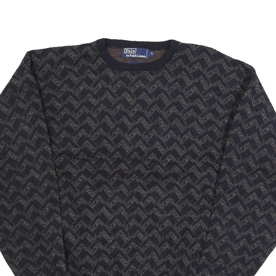 POLO RALPH LAUREN Womens Navy Patterned Wool Jumper Crew Neck Cable Knit XL
