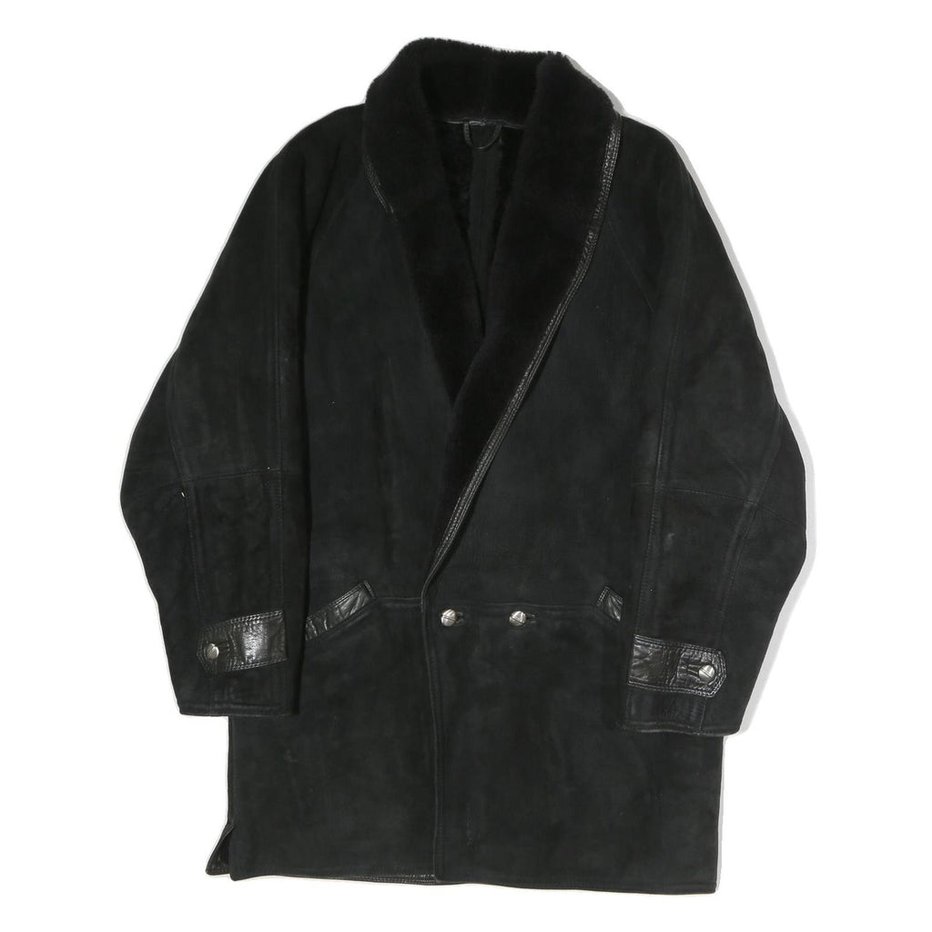 Mens Black Faux Shearling Button Jacket XL Polyester Blend Warm Winter Outerwear