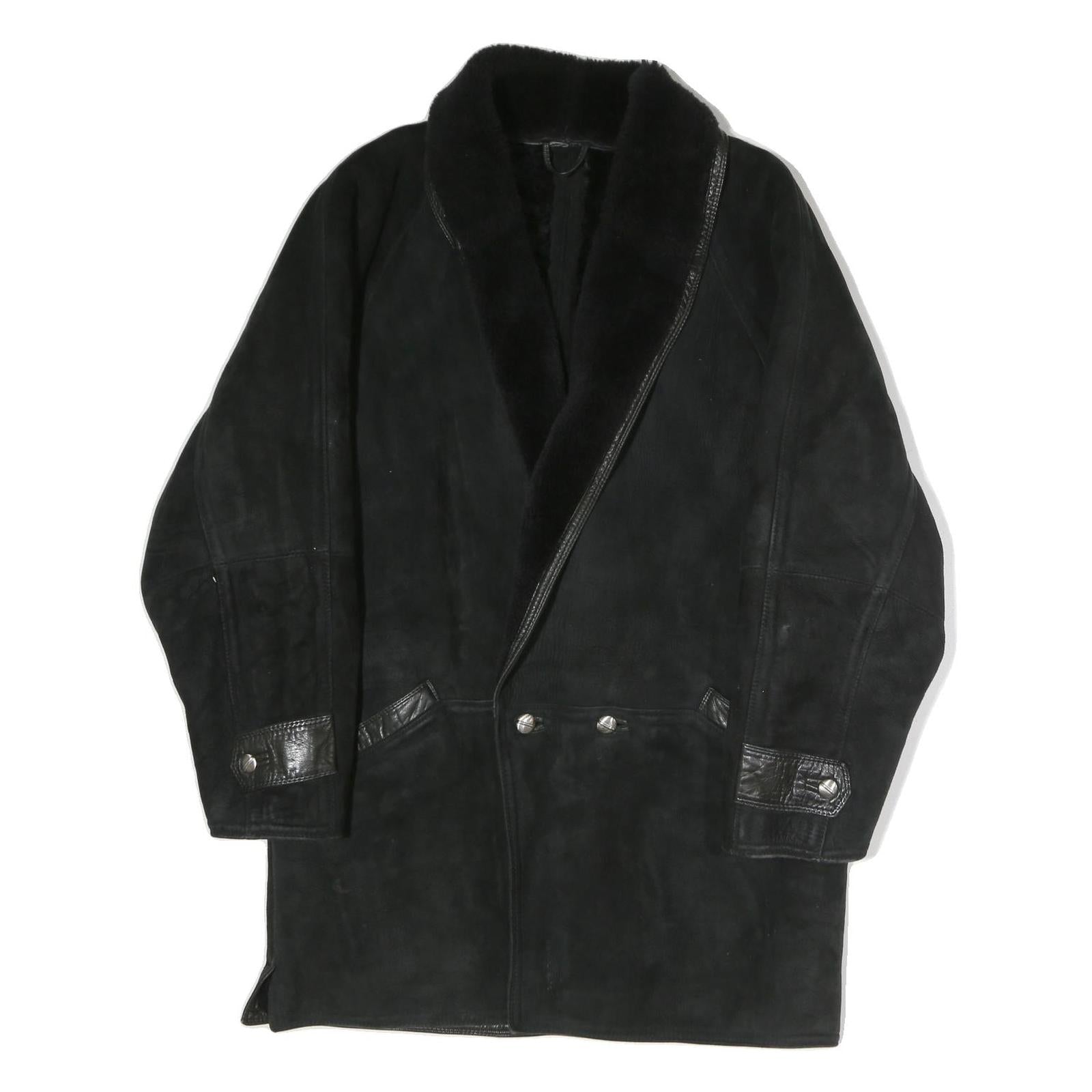 Mens Black Faux Shearling Button Jacket XL Polyester Blend Warm Winter Outerwear