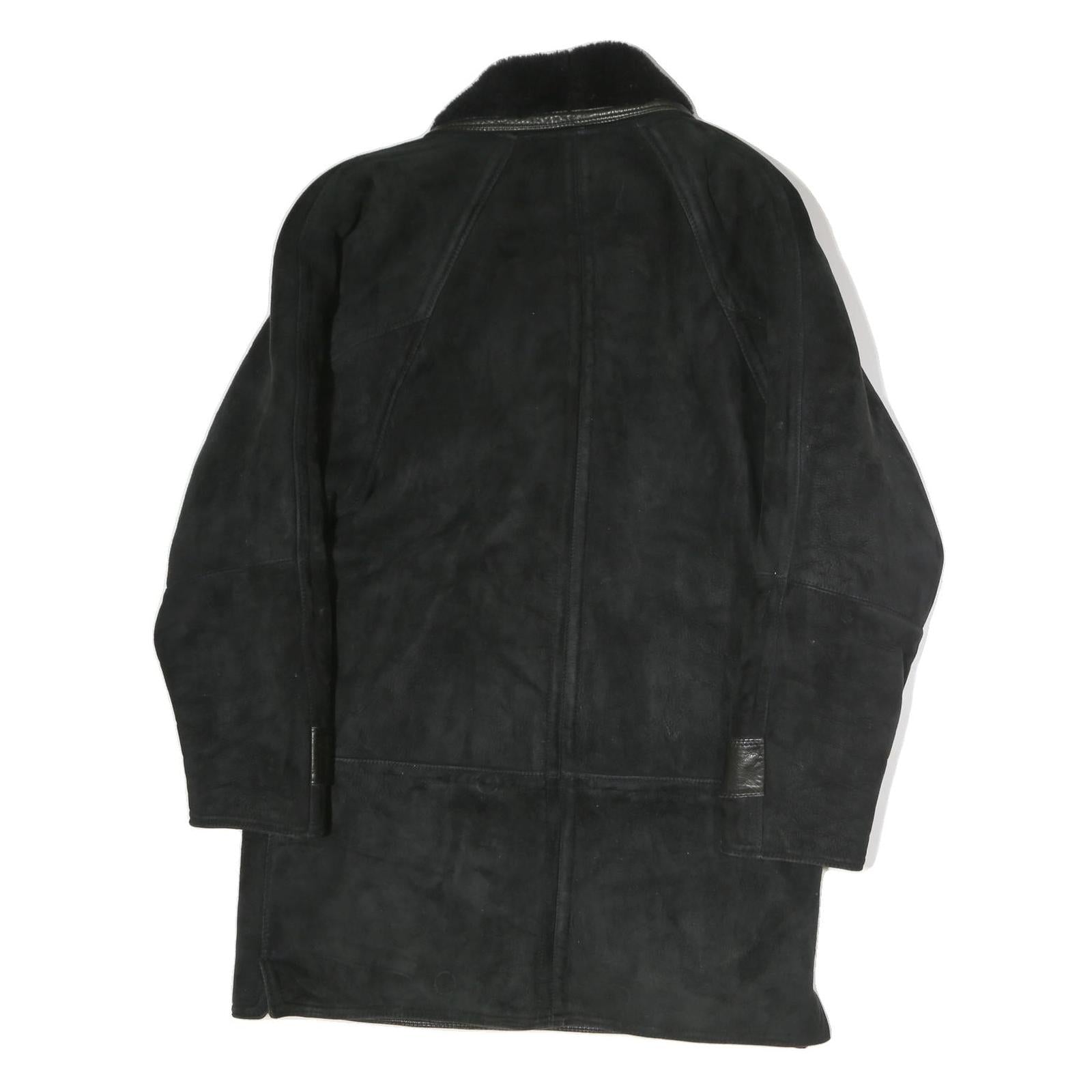 Mens Black Faux Shearling Button Jacket XL Polyester Blend Warm Winter Outerwear