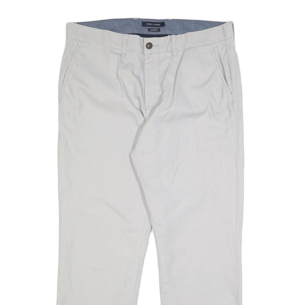 TOMMY HILFIGER Mens Cotton White Slim Straight Trousers W34 L30 Casual Outfit