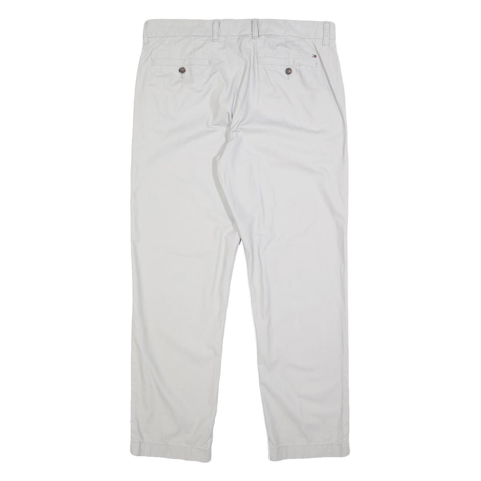 TOMMY HILFIGER Mens Cotton White Slim Straight Trousers W34 L30 Casual Outfit