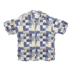 PIERRE CARDIN Mens Blue Beige Pattern Rayon Shirt L Casual Short Sleeve Button