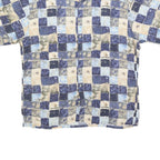 PIERRE CARDIN Mens Blue Beige Pattern Rayon Shirt L Casual Short Sleeve Button