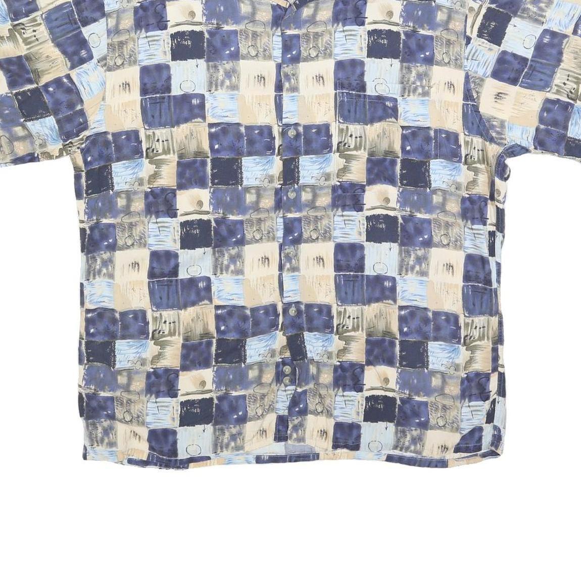 PIERRE CARDIN Mens Blue Beige Pattern Rayon Shirt L Casual Short Sleeve Button