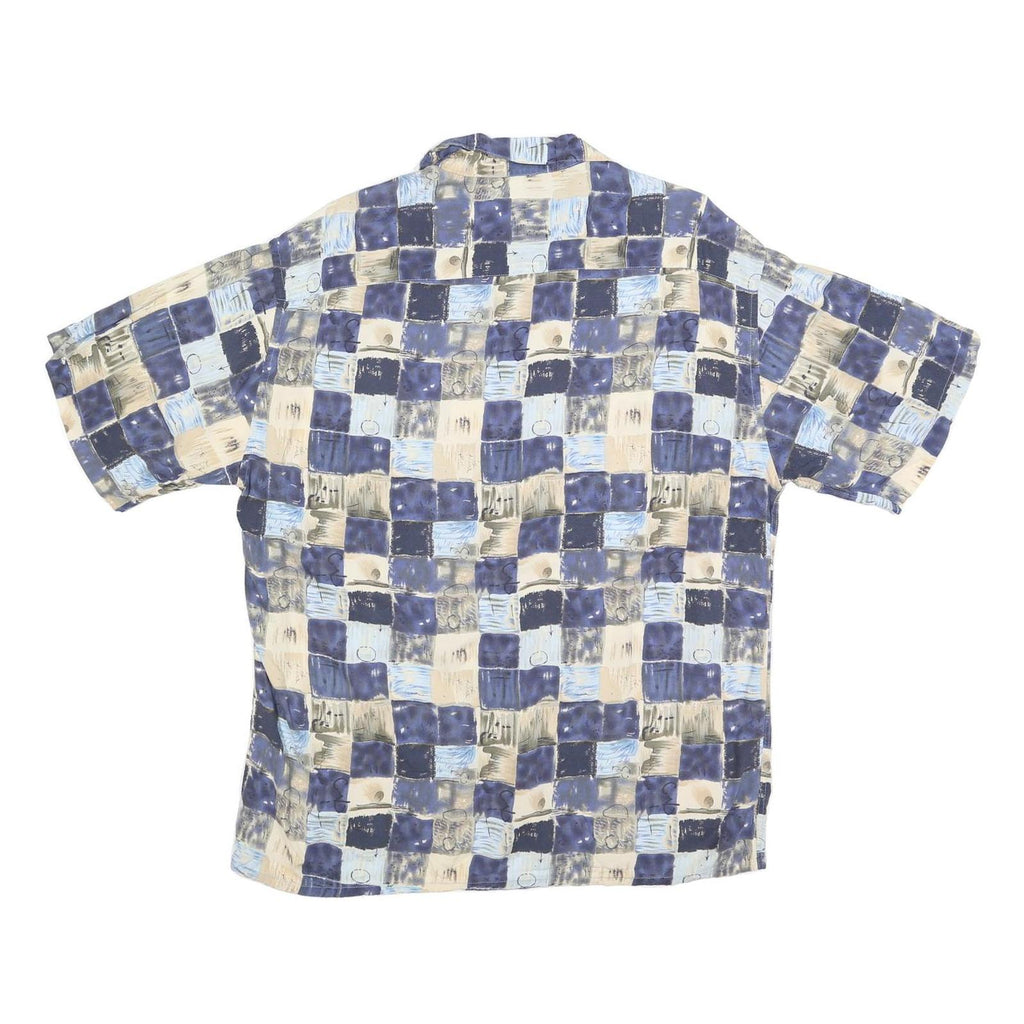 PIERRE CARDIN Mens Blue Beige Pattern Rayon Shirt L Casual Short Sleeve Button