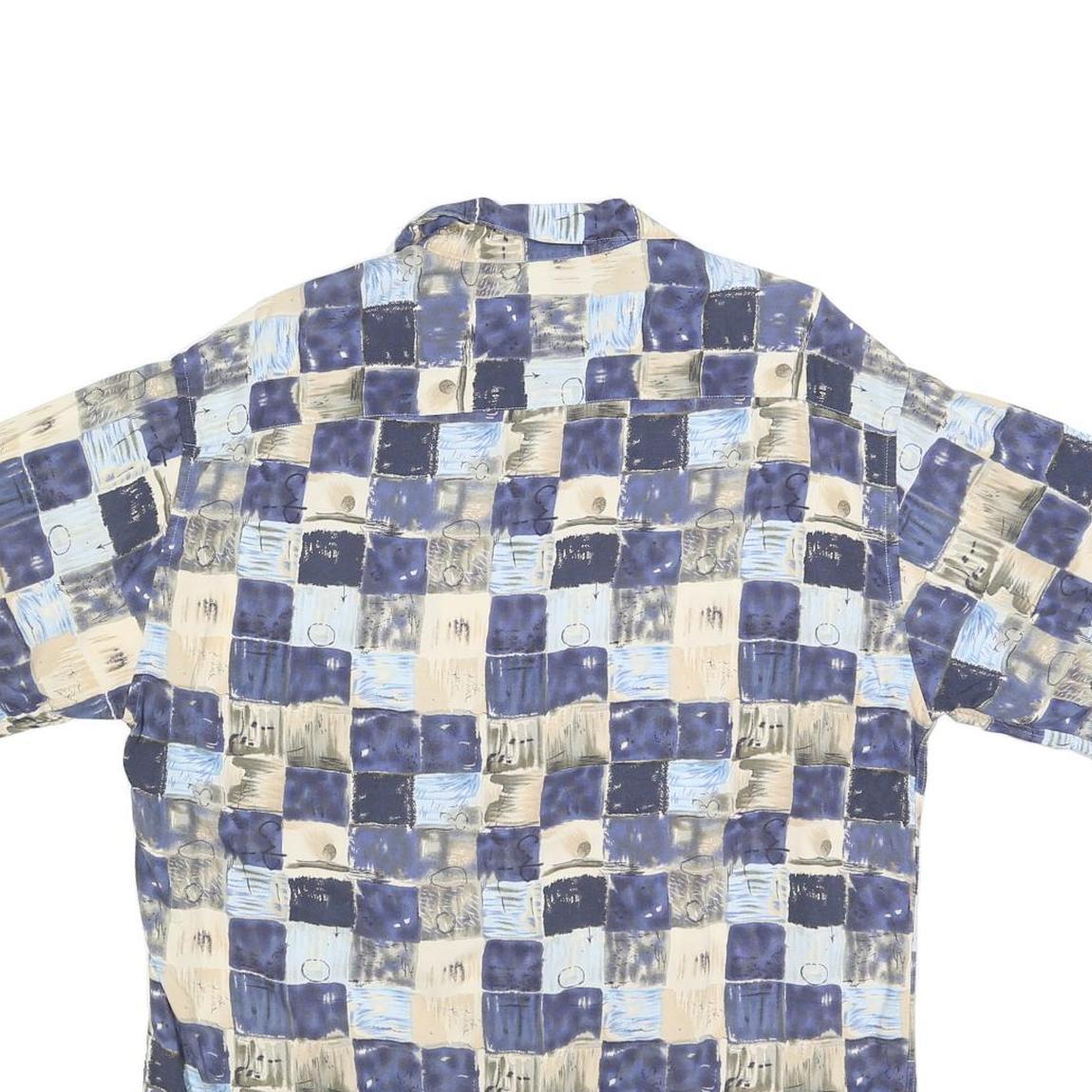 PIERRE CARDIN Mens Blue Beige Pattern Rayon Shirt L Casual Short Sleeve Button