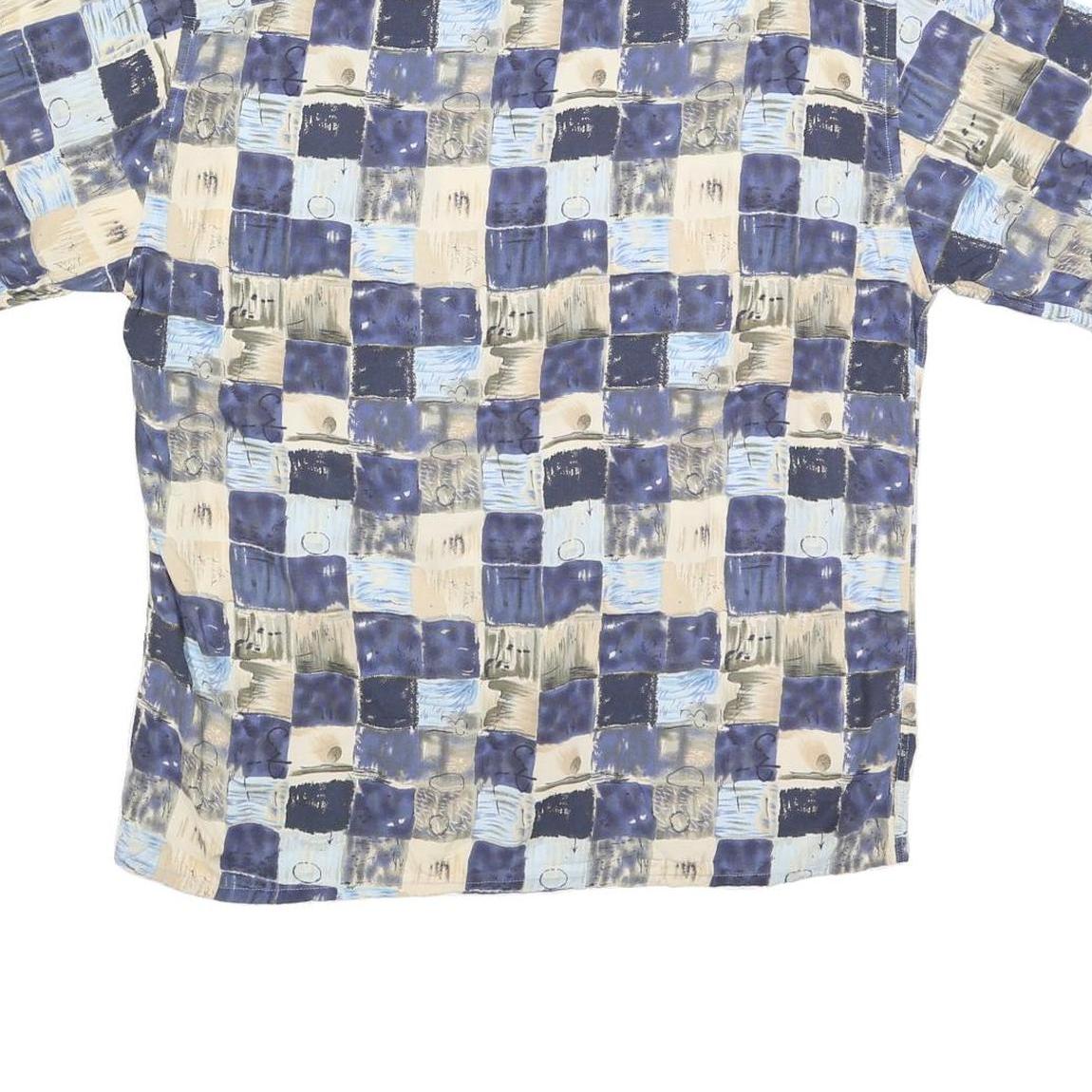 PIERRE CARDIN Mens Blue Beige Pattern Rayon Shirt L Casual Short Sleeve Button