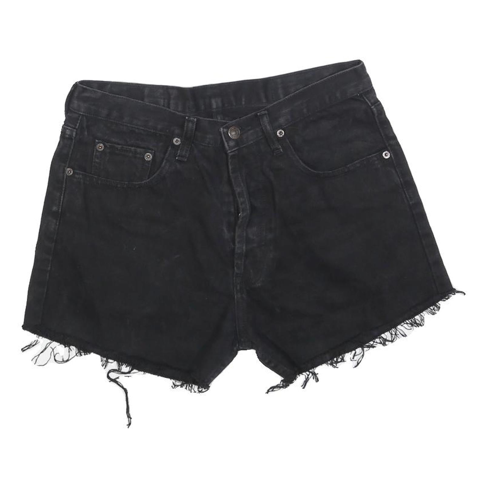 LEVI'S Womens Black Denim Cut-Off Shorts M W33 Casual Raw Edge Frayed Hem