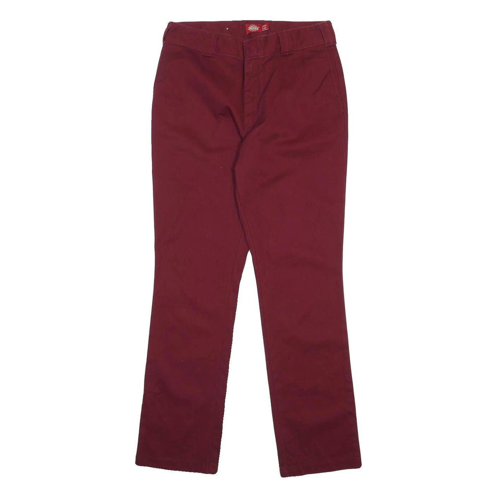 DICKIES Womens Cotton Blend Burgundy Slim Straight Trousers W31 L31 Workwear
