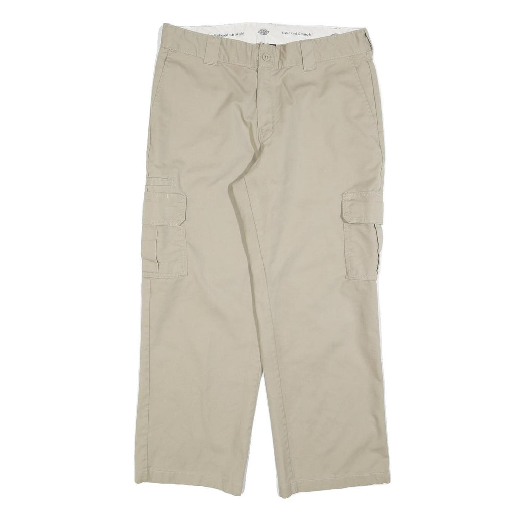 DICKIES Mens Cotton Blend Beige Relaxed Straight Cargo Trousers W36 L30 Workwear