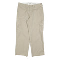 DICKIES Mens Cotton Blend Beige Relaxed Straight Cargo Trousers W36 L30 Workwear