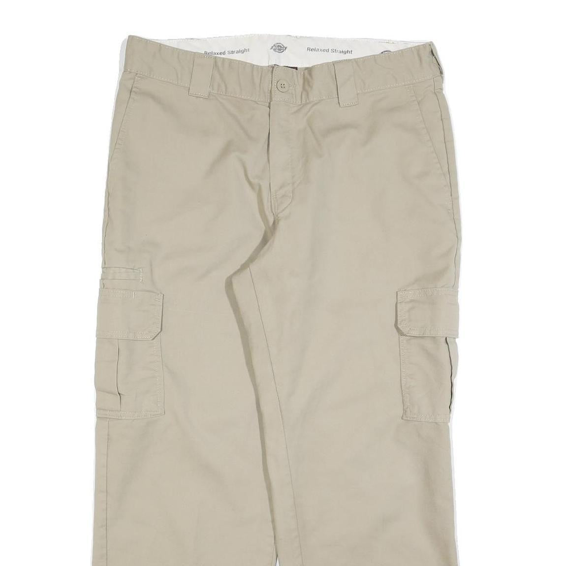 DICKIES Mens Cotton Blend Beige Relaxed Straight Cargo Trousers W36 L30 Workwear