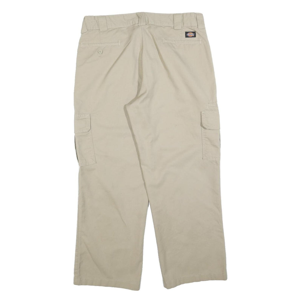 DICKIES Mens Cotton Blend Beige Relaxed Straight Cargo Trousers W36 L30 Workwear