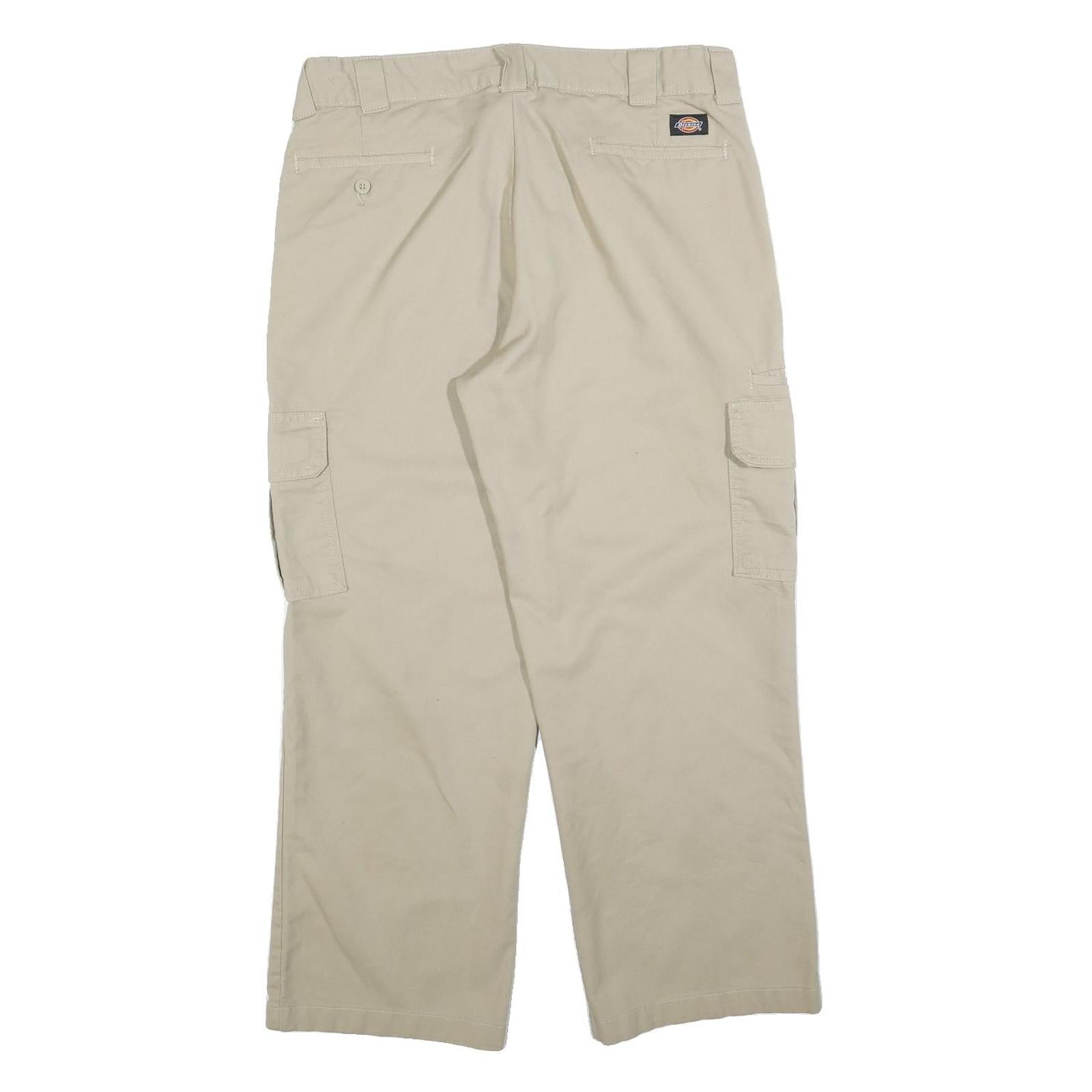 DICKIES Mens Cotton Blend Beige Relaxed Straight Cargo Trousers W36 L30 Workwear