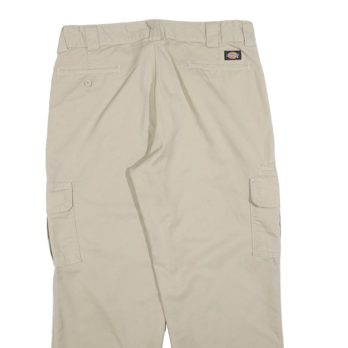 DICKIES Mens Cotton Blend Beige Relaxed Straight Cargo Trousers W36 L30 Workwear