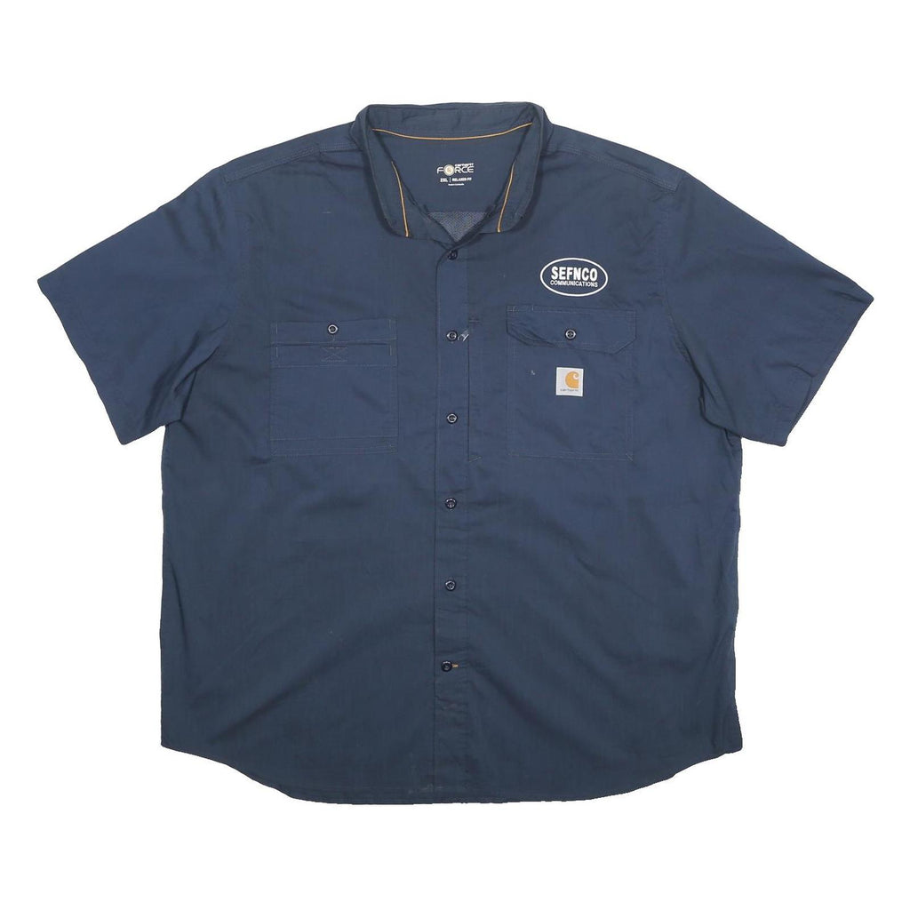 CARHARTT Mens Blue Work Shirt 2XL Button Pocket Logo Cotton Blend