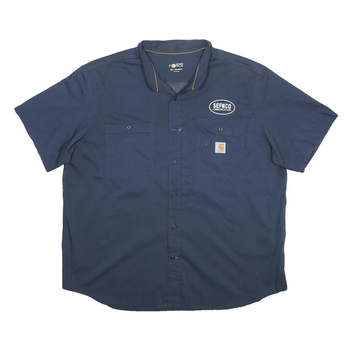 CARHARTT Mens Blue Work Shirt 2XL Button Pocket Logo Cotton Blend