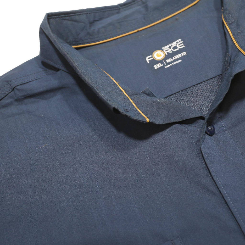 CARHARTT Mens Blue Work Shirt 2XL Button Pocket Logo Cotton Blend