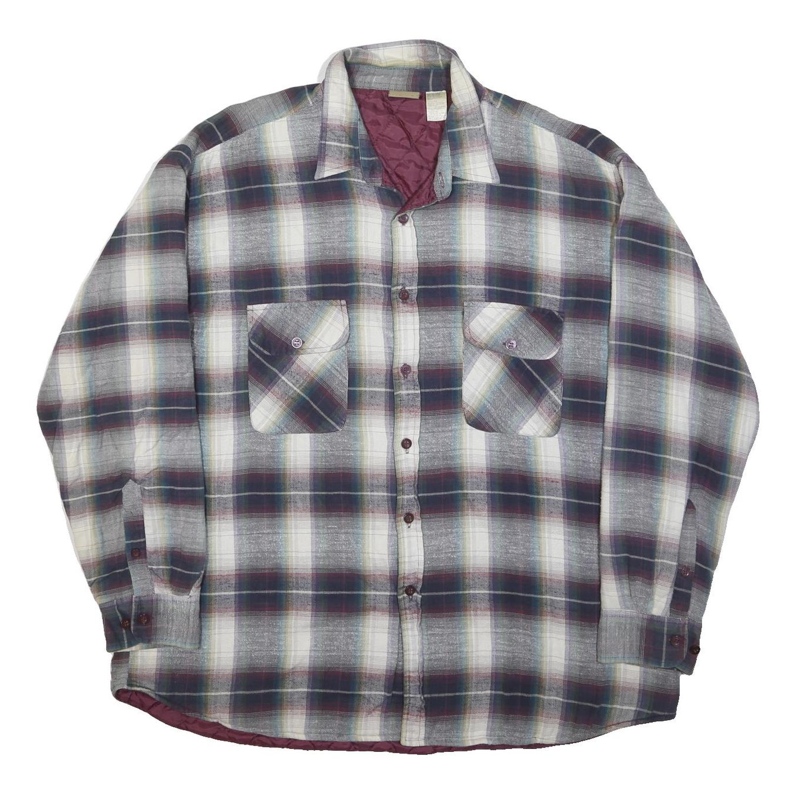 SPORTS AFIELD Mens Grey Brown Checked Shirt 2XL Cotton Blend Casual Lightweight