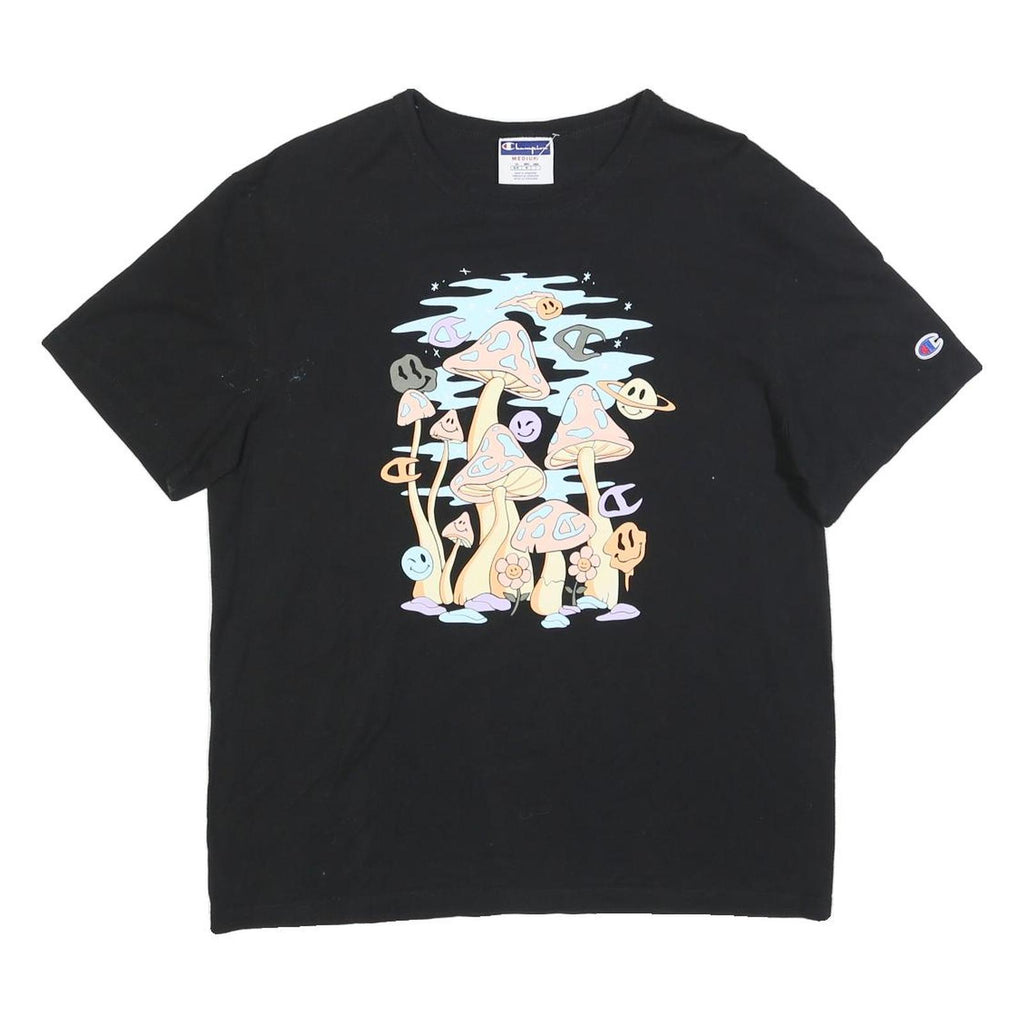 CHAMPION Mens Black Graphic T-Shirt M Short Sleeve Crew Neck Cotton Blend