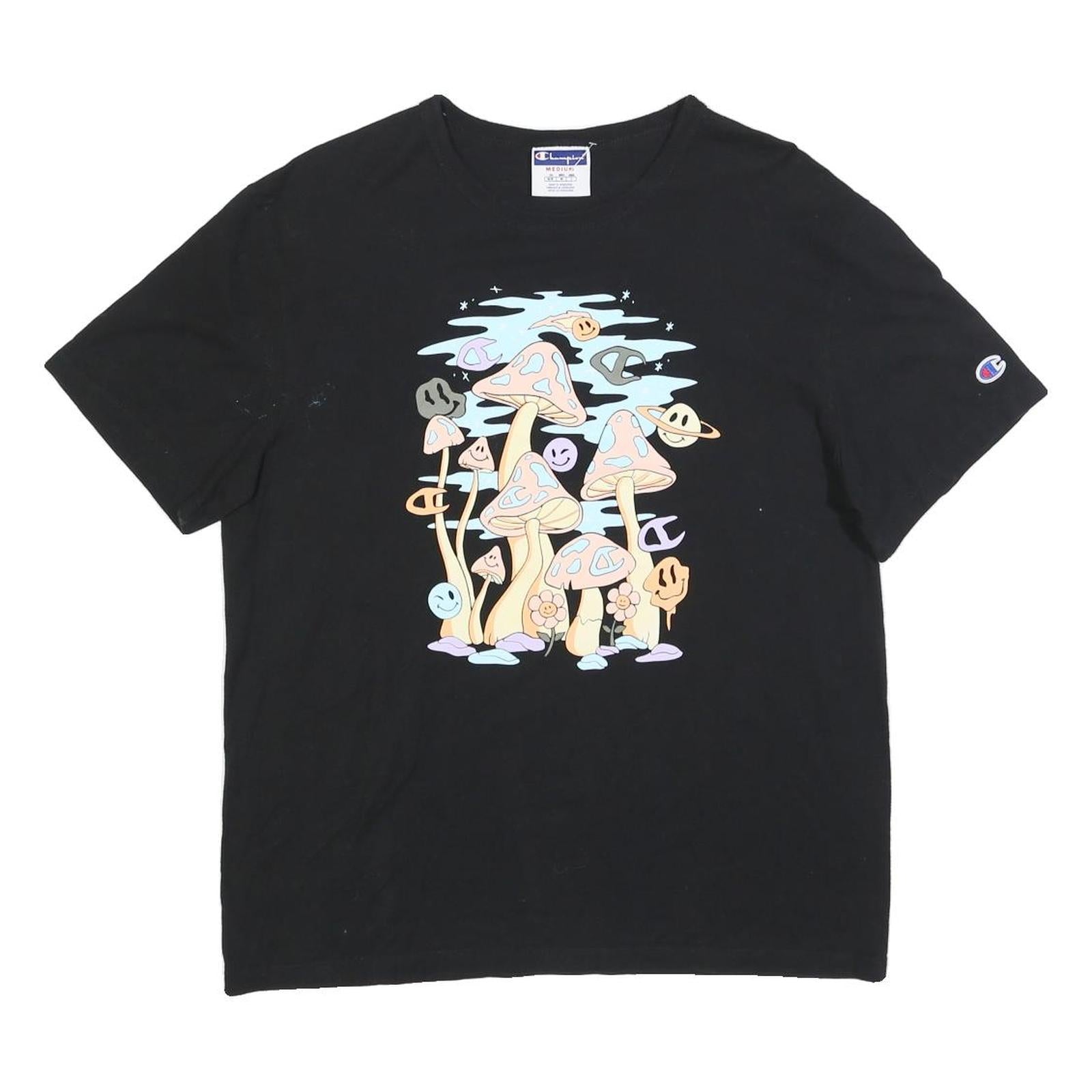 CHAMPION Mens Black Graphic T-Shirt M Short Sleeve Crew Neck Cotton Blend