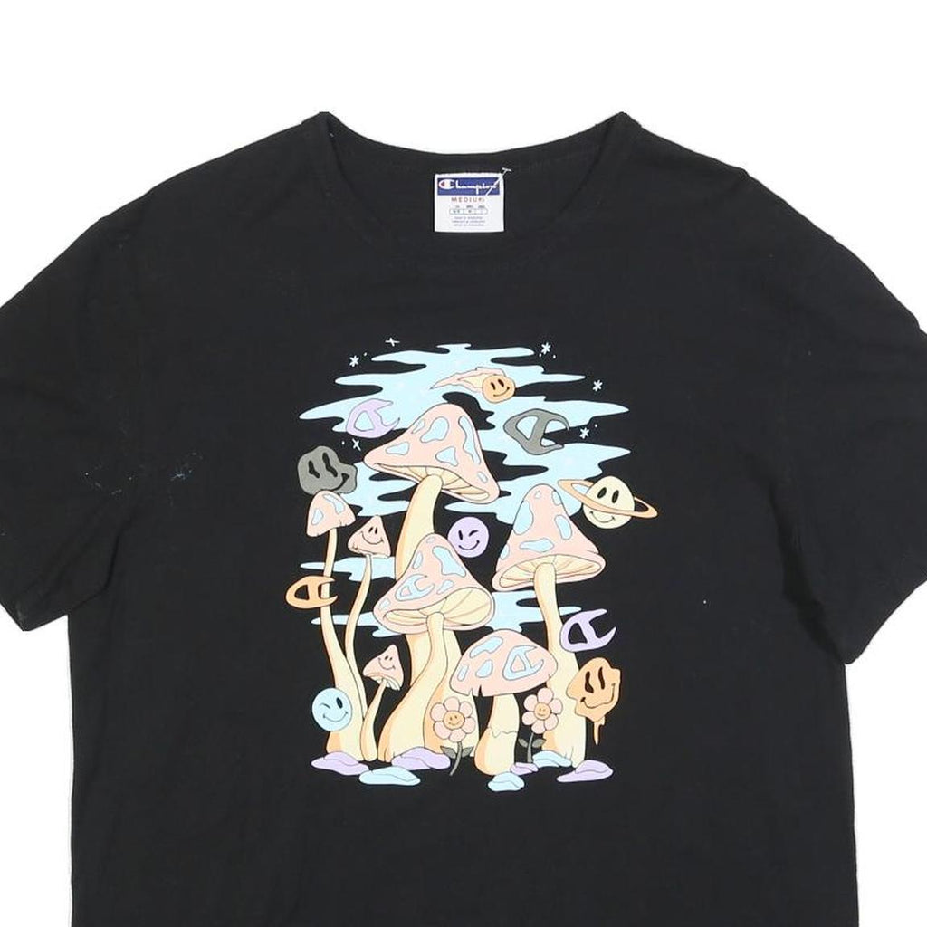 CHAMPION Mens Black Graphic T-Shirt M Short Sleeve Crew Neck Cotton Blend