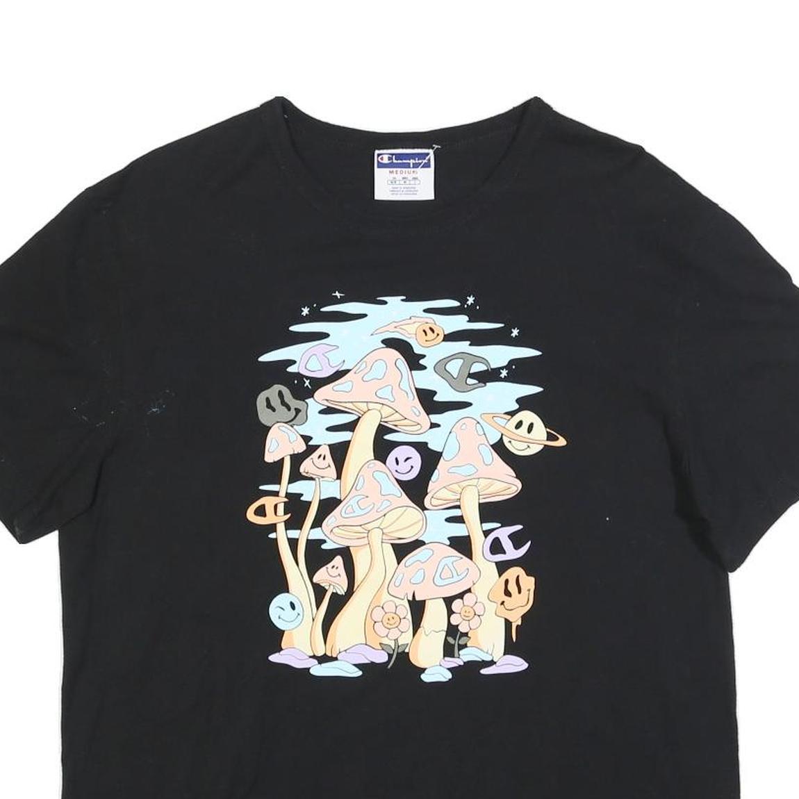 CHAMPION Mens Black Graphic T-Shirt M Short Sleeve Crew Neck Cotton Blend