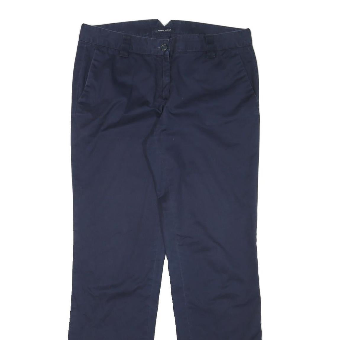 TOMMY HILFIGER Womens Cotton Blend Navy Regular Fit Straight Trousers W34 L32